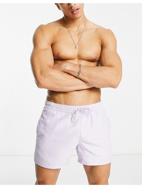 ASOS DESIGN swim shorts in short length in lilac