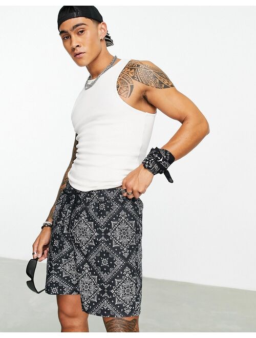 ASOS DESIGN swim shorts in mid length in bandana print