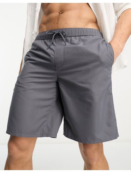 ASOS DESIGN swim shorts in long length in gray