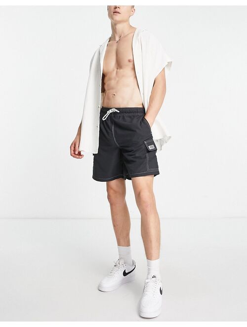 New Look swim shorts with contrast topstitch in black