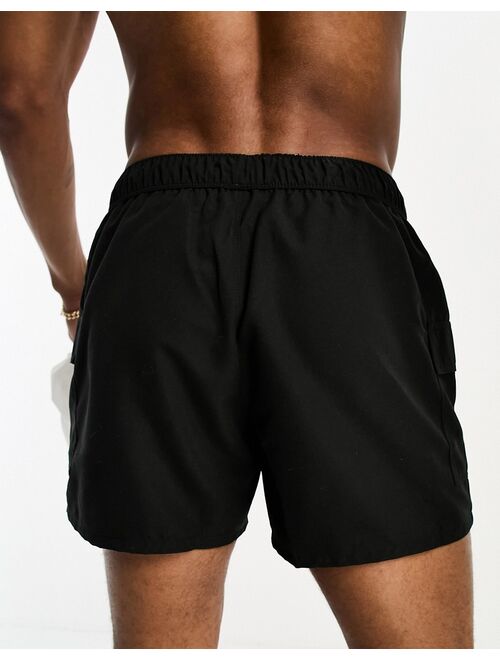 ASOS DESIGN swim shorts in short length with cargo pockets in black