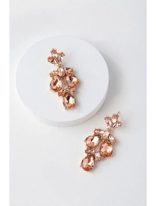 Lulus Bound to Wow Rose Gold and Pink Rhinestone Earrings