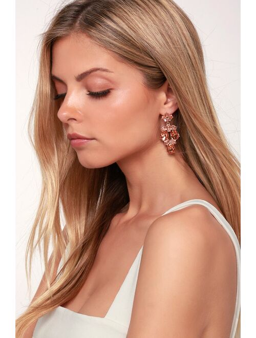 Lulus Bound to Wow Rose Gold and Pink Rhinestone Earrings