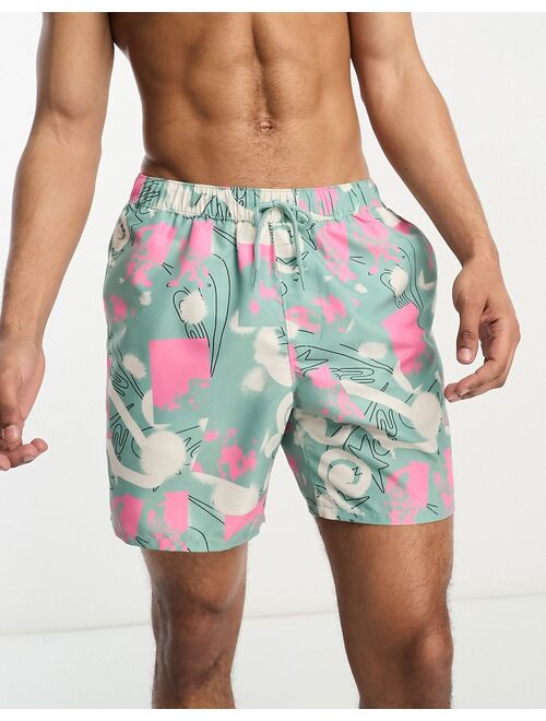 ASOS DESIGN swim shorts in mid length in abstract print