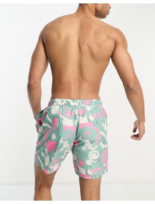 ASOS DESIGN swim shorts in mid length in abstract print