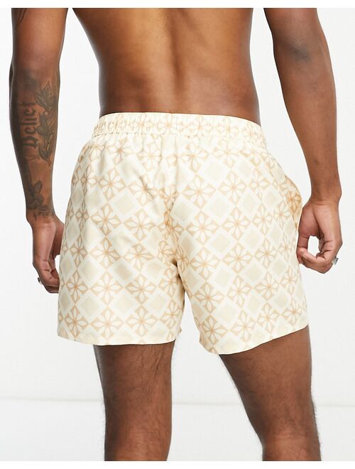 ASOS DESIGN swim shorts in short length in tile print