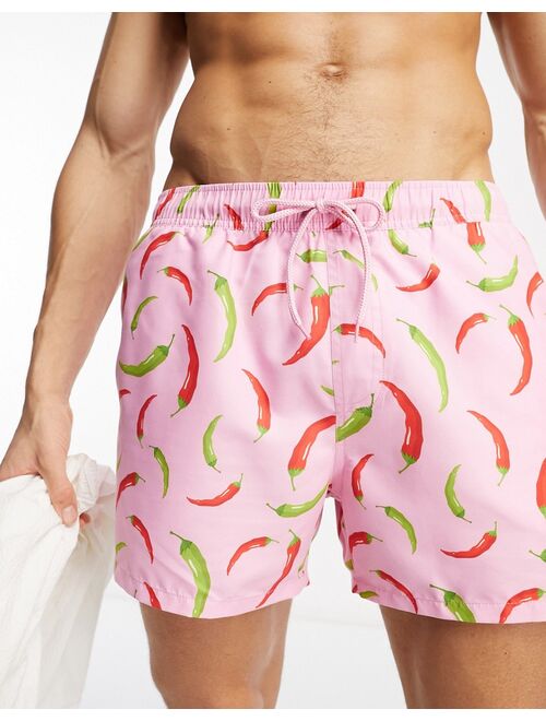 ASOS DESIGN swim shorts in short length in chilli print