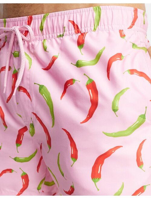 ASOS DESIGN swim shorts in short length in chilli print