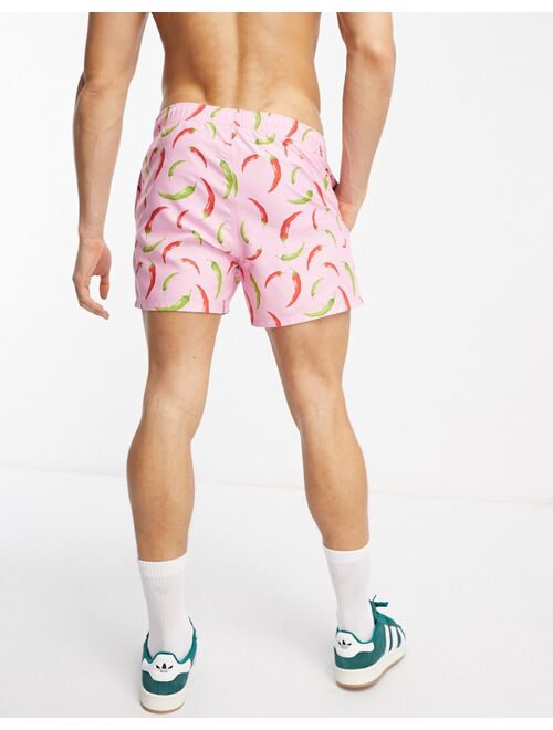 ASOS DESIGN swim shorts in short length in chilli print