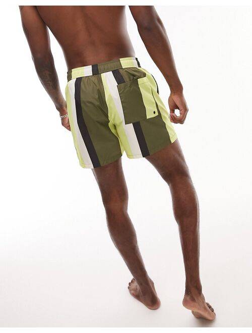 Topman stripe swim shorts in green