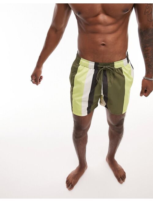 Topman stripe swim shorts in green