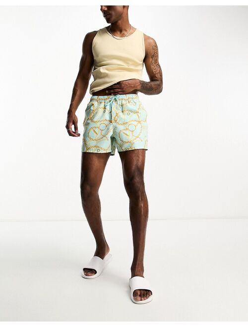 ASOS DESIGN swim shorts in short length in baroque print