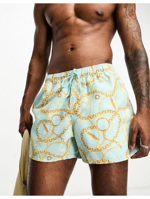 ASOS DESIGN swim shorts in short length in baroque print