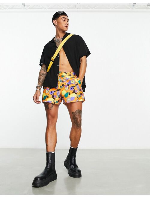 ASOS DESIGN swim shorts in short length in fruit print