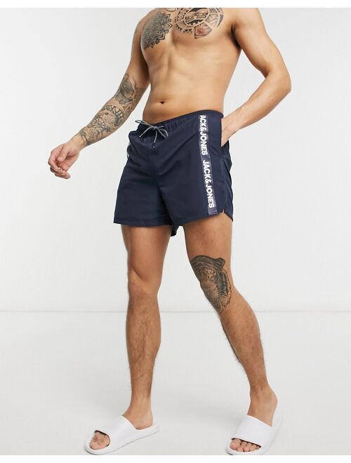 Jack & Jones Intelligence logo tape swim short in blue