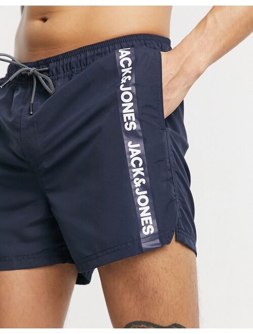 Jack & Jones Intelligence logo tape swim short in blue