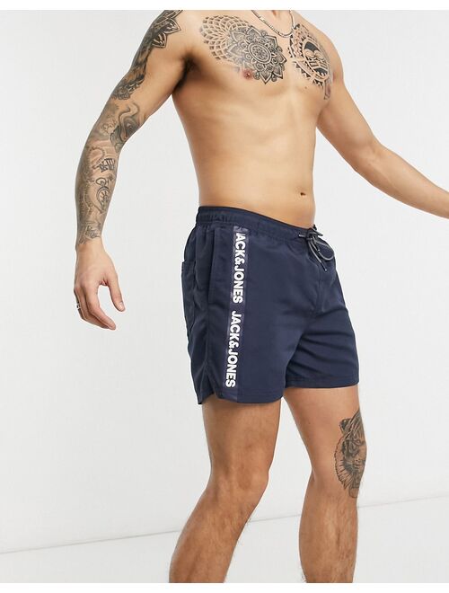 Jack & Jones Intelligence logo tape swim short in blue