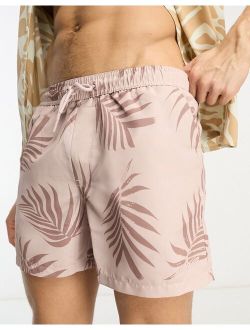 palm printed swim shorts in blushed pink