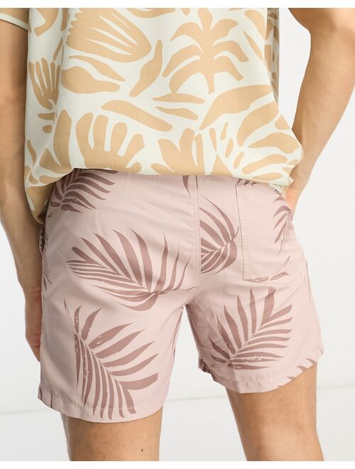 Pull&Bear palm printed swim shorts in blushed pink