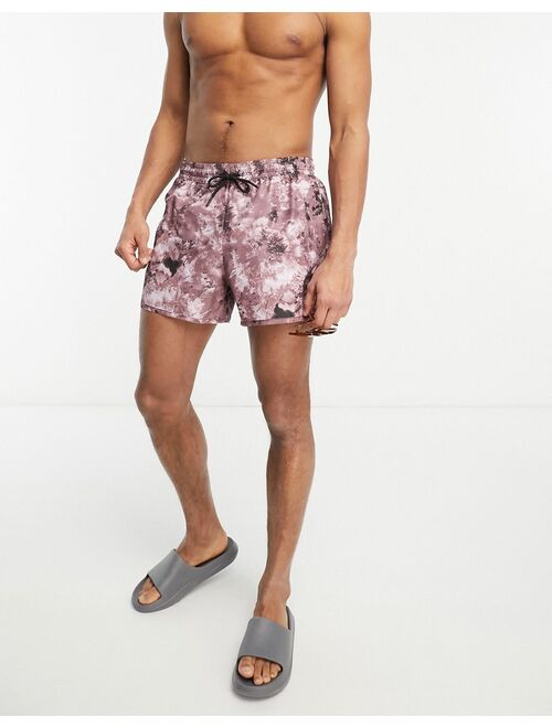 Weekday tan printed swim shorts in burgundy