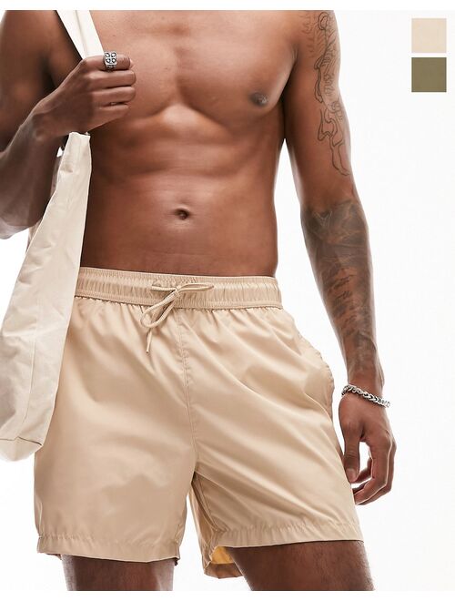 Topman 2 pack swim shorts in stone and khaki