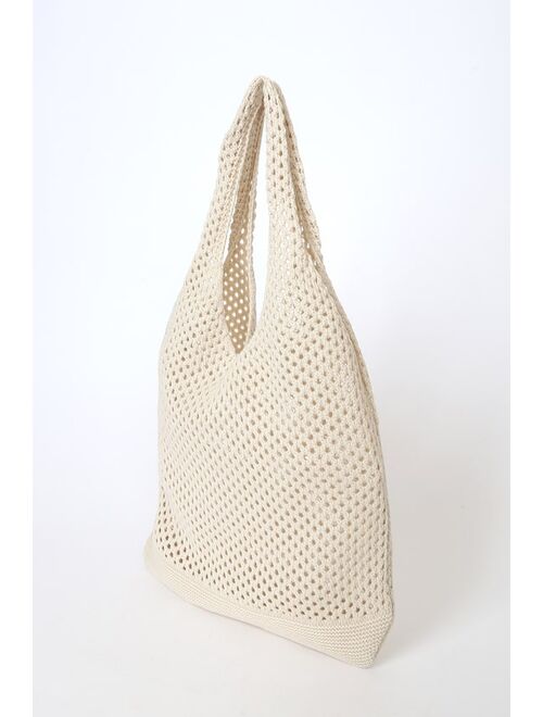 Lulus Vacay Bound Cream Crochet Tote Bag