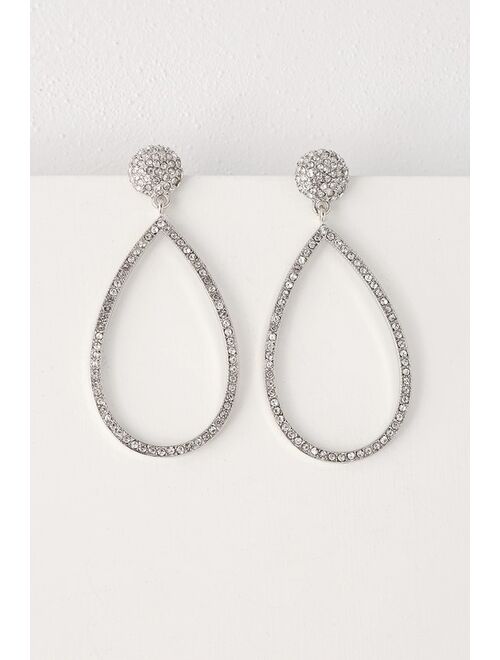 Lulus Glow For You Silver Teardrop Rhinestone Earrings