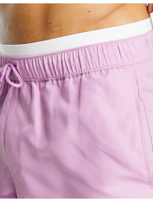 ASOS DESIGN swim shorts in short length with double waistband in lilac