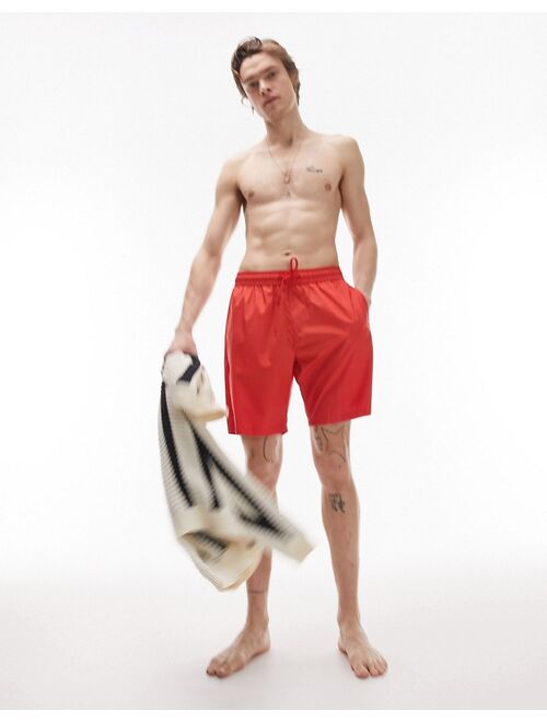 Topman longline swim shorts in red