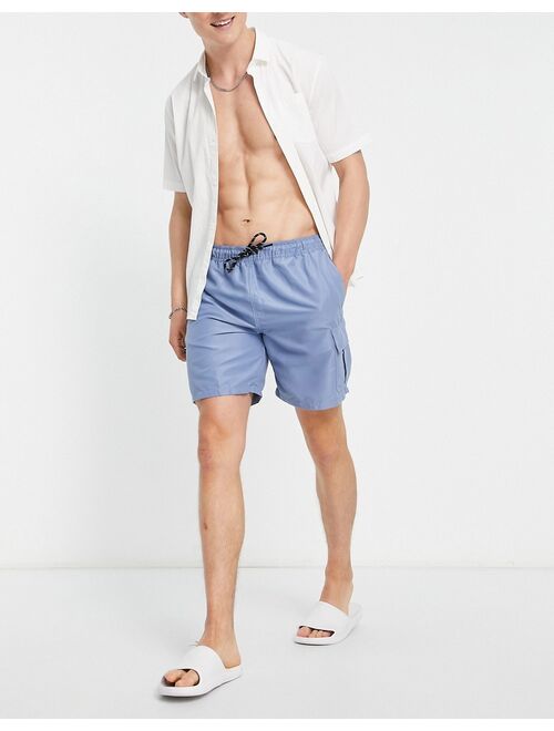 New Look longer length swim cargos in in light blue