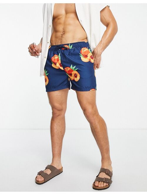 Selected Homme swim shorts in navy peach print