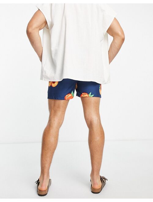 Selected Homme swim shorts in navy peach print