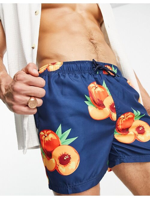 Selected Homme swim shorts in navy peach print