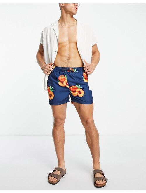 Selected Homme swim shorts in navy peach print