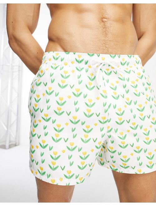 ASOS DESIGN swim shorts in short length in flower print