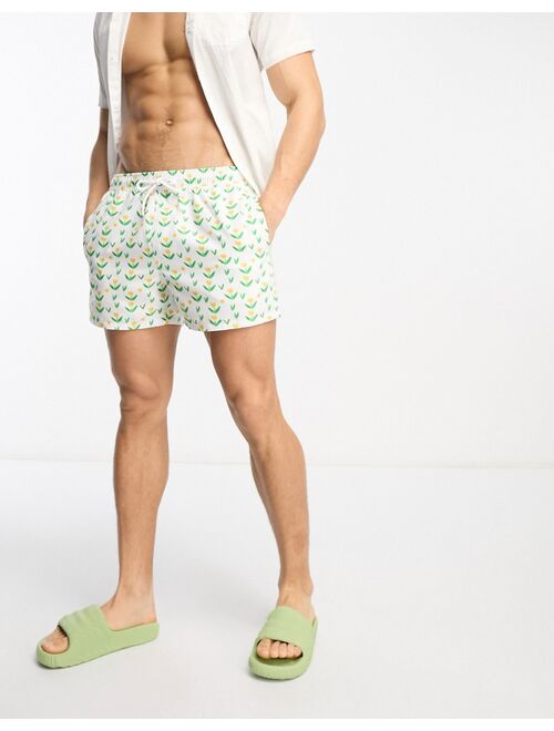 ASOS DESIGN swim shorts in short length in flower print