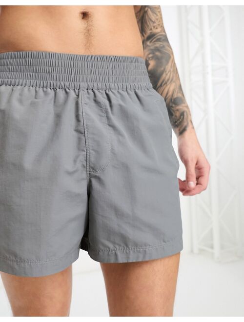 ASOS DESIGN swim shorts in short length with thick waistband in charcoal