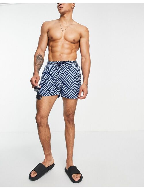 Selected Homme swim shorts in navy diamond print