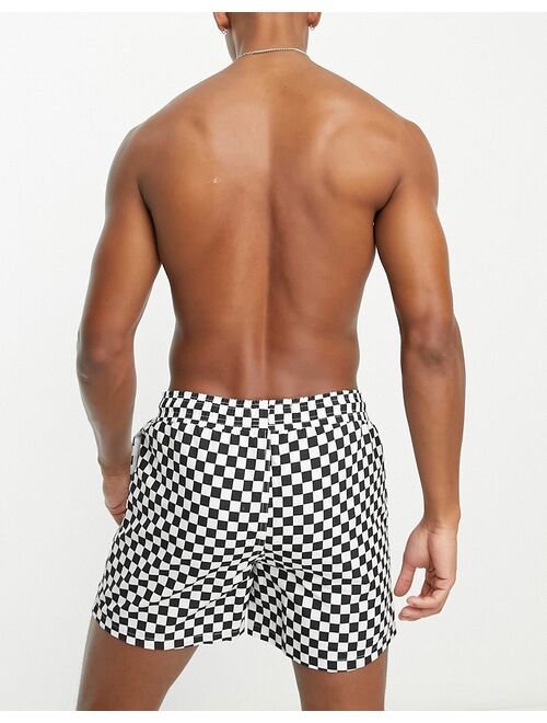 Hunky Trunks swim shorts in black checkerboard print