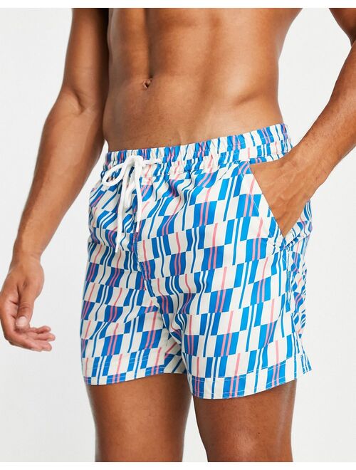 South Beach swim shorts in blue geometric print