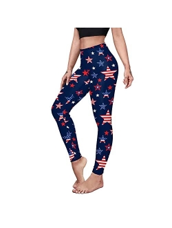 Rcimuue Women's American USA Flag Leggings Stripes Patriotic Yoga High Waisted Soft 4th of July Stretchy Pants