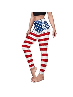 Rcimuue Women's American USA Flag Leggings Stripes Patriotic Yoga High Waisted Soft 4th of July Stretchy Pants