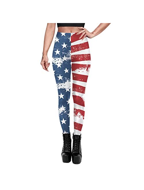 Rcimuue Women's American USA Flag Leggings Stripes Patriotic Yoga High Waisted Soft 4th of July Stretchy Pants