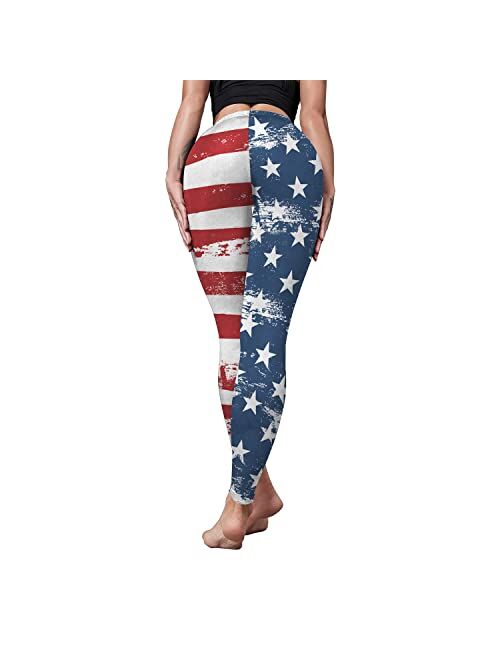 Rcimuue Women's American USA Flag Leggings Stripes Patriotic Yoga High Waisted Soft 4th of July Stretchy Pants