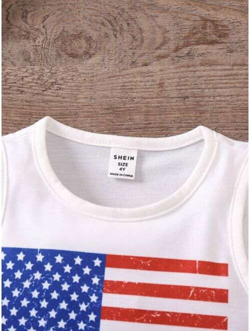 SHEIN Toddler Girls American Flag Print Tank Top