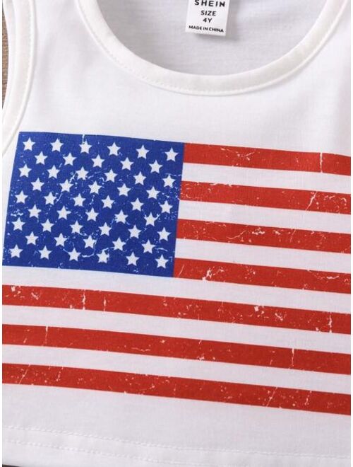 SHEIN Toddler Girls American Flag Print Tank Top