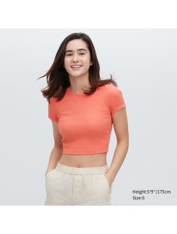 Ribbed Crew Neck Short-Sleeve Cropped T-Shirt