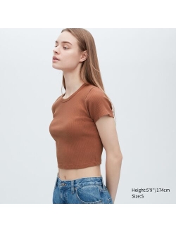 Ribbed Crew Neck Short-Sleeve Cropped T-Shirt