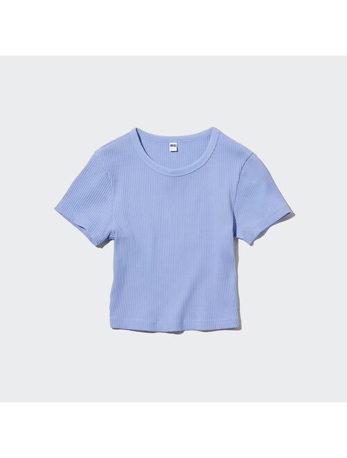 UNIQLO Ribbed Crew Neck Short-Sleeve Cropped T-Shirt