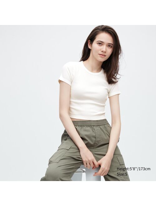 UNIQLO Ribbed Crew Neck Short-Sleeve Cropped T-Shirt